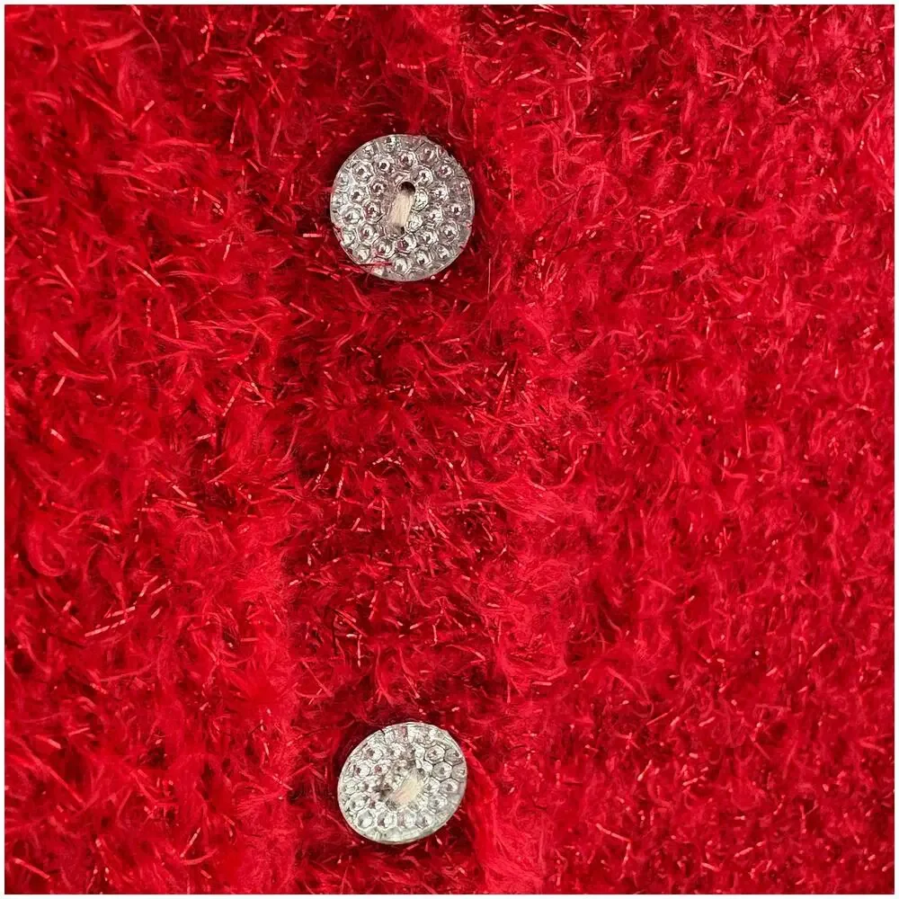 Art Class Cropped Eyelash Cardigan Sweater Girl M 7/8 Red Metallic Fuzzy Sparkle